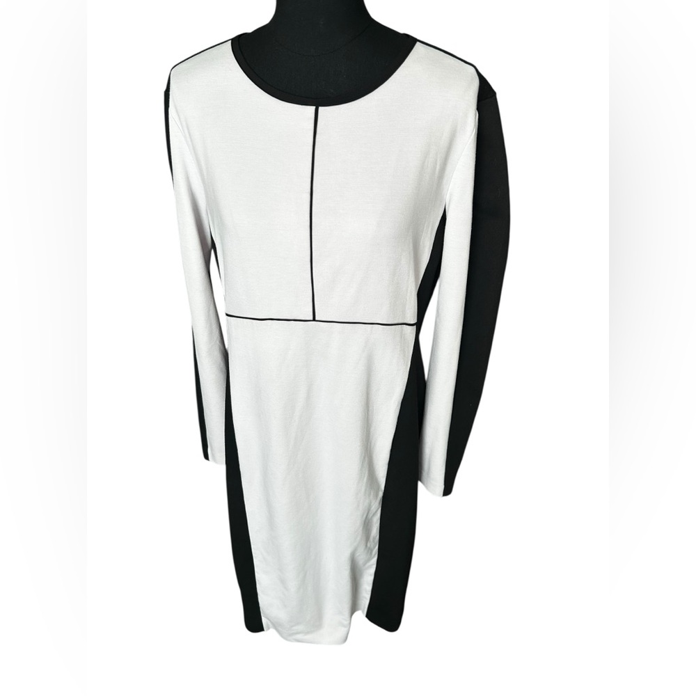 Narciso Rodriguez Black and White Color Block Long Sleeve Dress Size XL